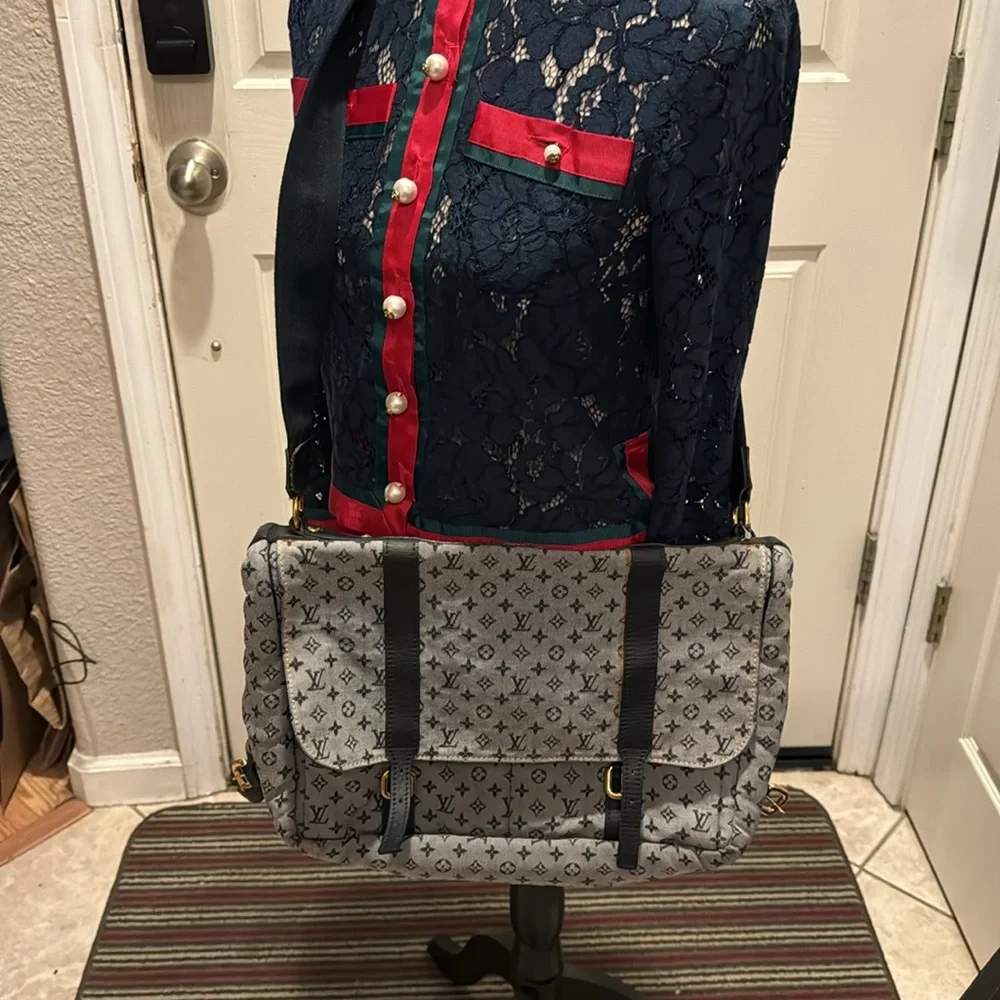 Louis Vuitton Gray Monogram Messenger Bag with Dark Leather Straps
